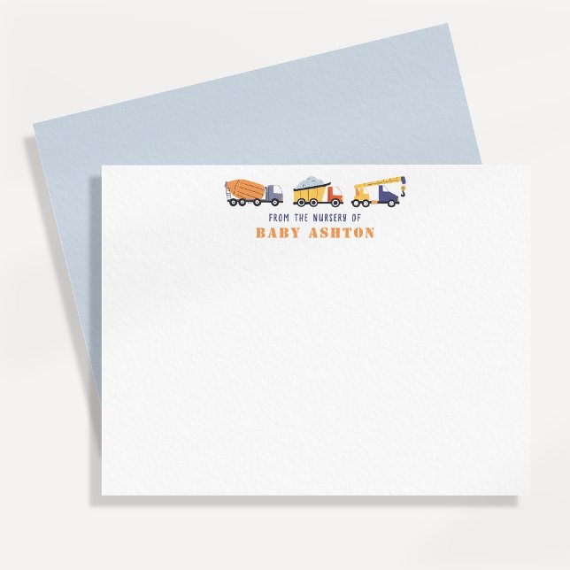 Invitación Construction Trucks Nursery Note Card (Subido por el creador)