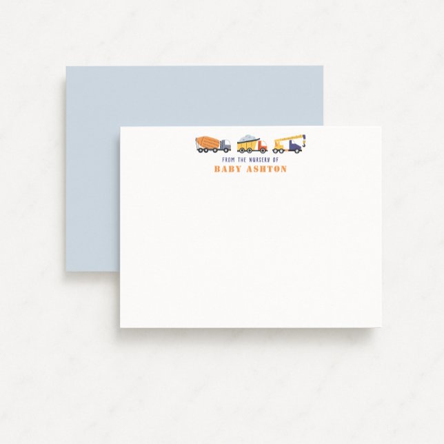 Invitación Construction Trucks Nursery Note Card (Subido por el creador)