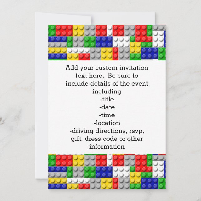 Invitación Construir Blocks Primarios de color Cumpleaños/Fie (Reverso)