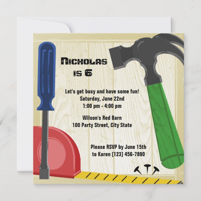 Invitación Construir un cumpleaños divertido (Anverso)