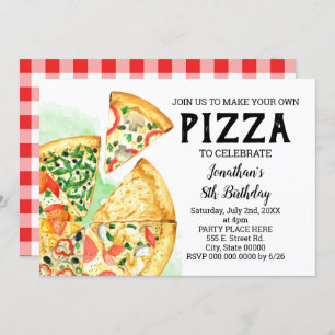 Invitación Construye tu fiesta de cumpleaños de pizza bash de