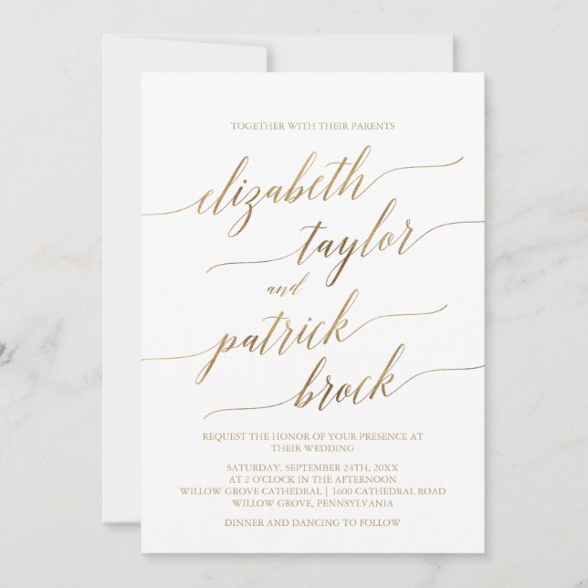 Invitación (Contáctame Para Personalizar) Elegante Boda De Or (Anverso)