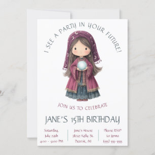 Invitación Contador de fortuna, bola de cristal, cumpleaños d