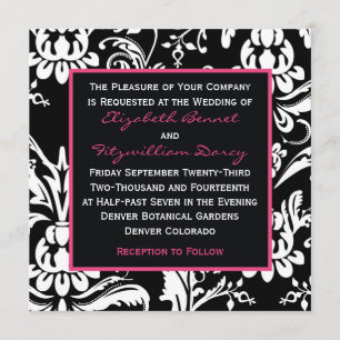 Invitación contemporánea del damasco del negro y