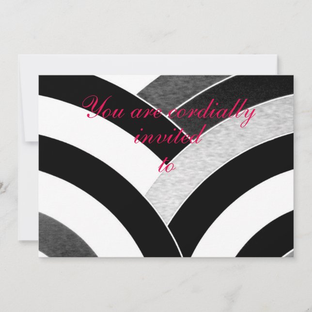 Invitación contemporáneo curvo de chevron negro/blanco (Anverso)