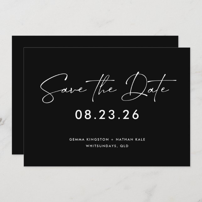Invitación Contemporáneo Save the Date en negro y blanco (Anverso / Reverso)