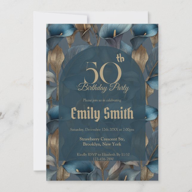 Invitación Contemporary Call Lilies Aesthetic Custom Birthday (Anverso)