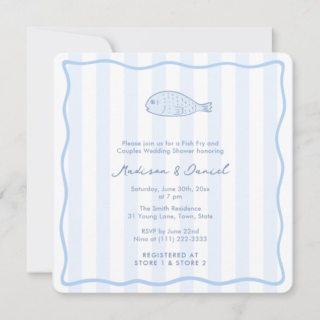 Invitación Contemporary Doodle Fish Fry Engagement Party (Anverso)
