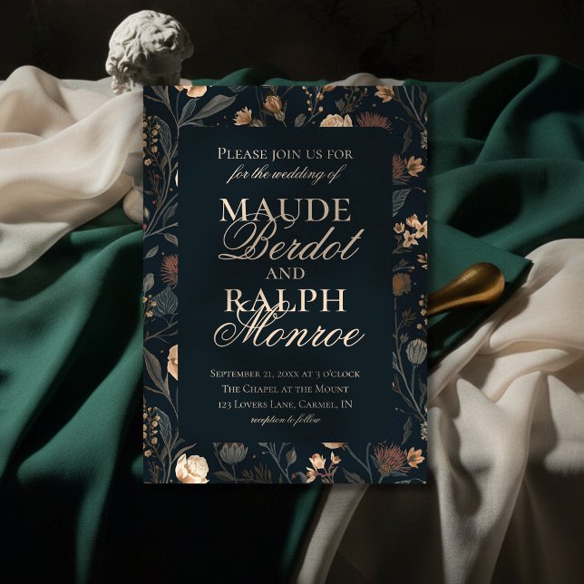 Invitación Contemporary Modern Black Floral Wedding (Announce your celebration with timeless elegance using this Contemporary Floral Wedding Invite!)