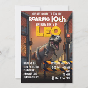 Invitación Contención Jurásica Rotura T Rex 10º Cumpleaños