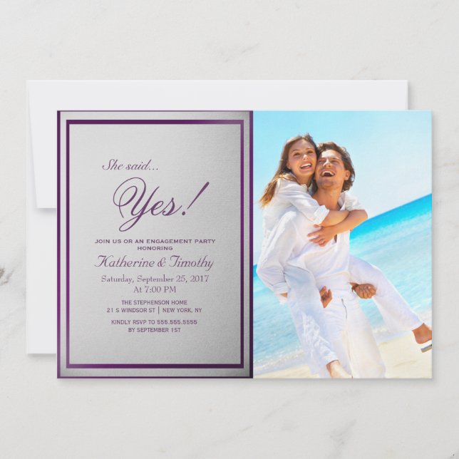 Invitación Contorno morado real oscuro en degradado gris (Anverso)