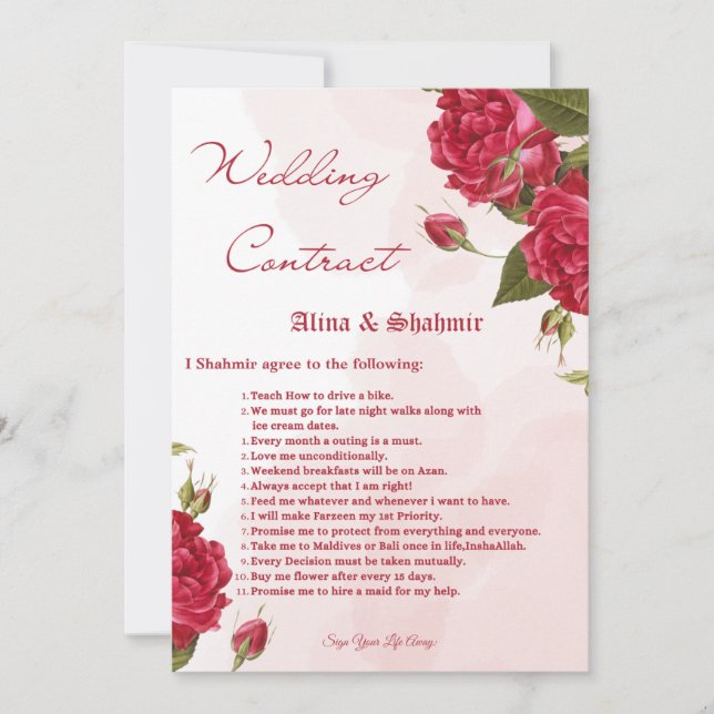 Invitación Contratos de boda para Groom (Anverso)