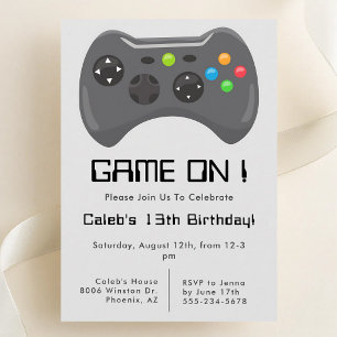 Invitación Control de Videojuego Cumpleaños Niños Gris