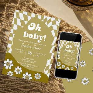 Invitación Control verde hippie   gingham   ducha de bebé
