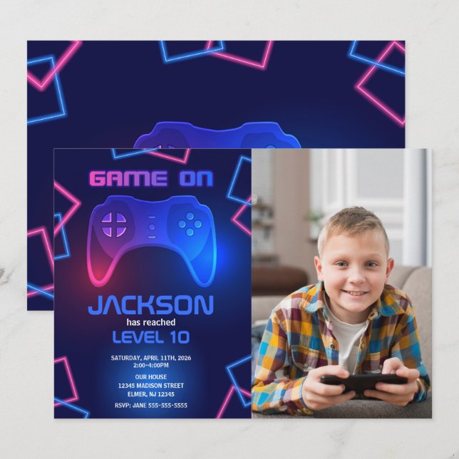 Invitación Controlador de Juego Cumpleaños Adolescente Videoj (Anverso / Reverso)