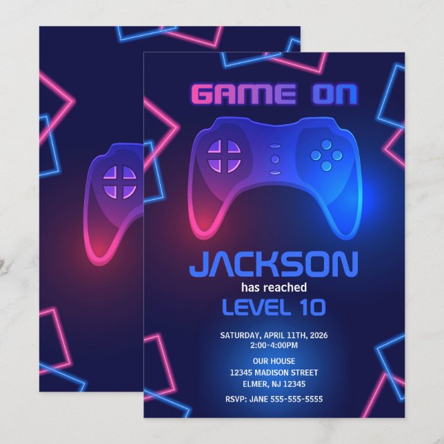 Invitación Controlador de juego Cumpleaños de adolescente Vid (Anverso / Reverso)
