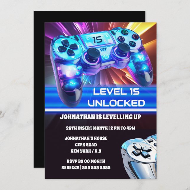 Invitación Controlador de juegos videojuegos neón cualquier g (Anverso / Reverso)