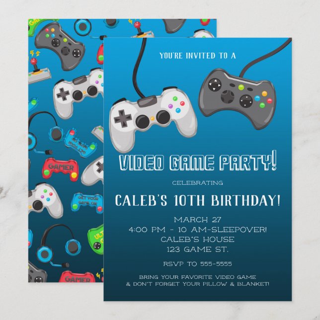 Invitación Controladores de Videojuegos Fiesta de Cumpleaños  (Anverso / Reverso)