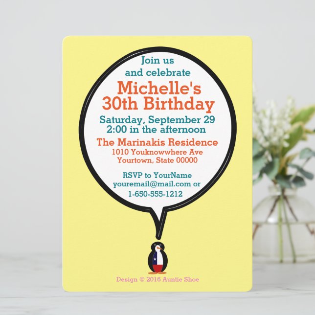 Invitación Conversación chilena de la Sra. Penguin personaliz (Anverso de pie)