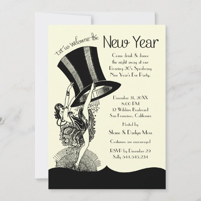 Invitación Conversación con el Fiesta de Año Nuevo de los 20 (Anverso)