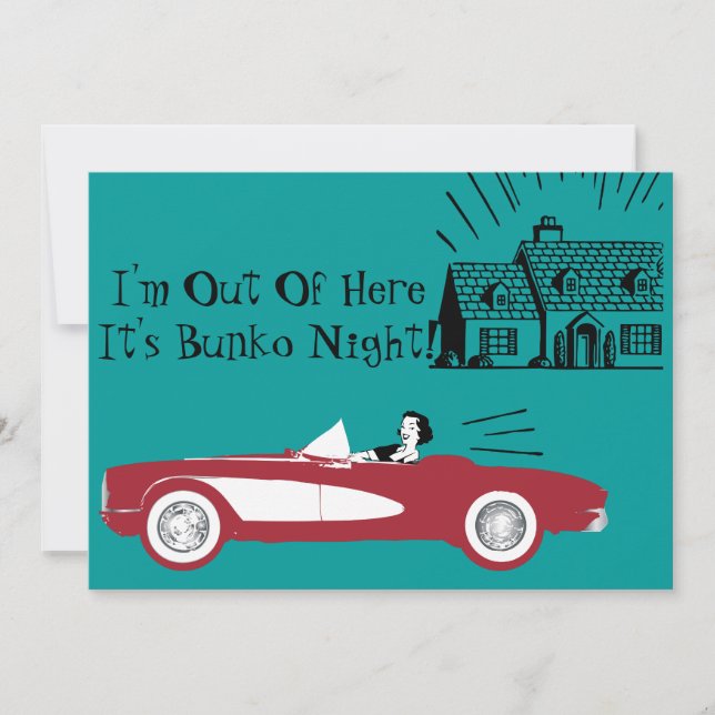 Invitación convertible retro y vintage Bunko rojo (Anverso)