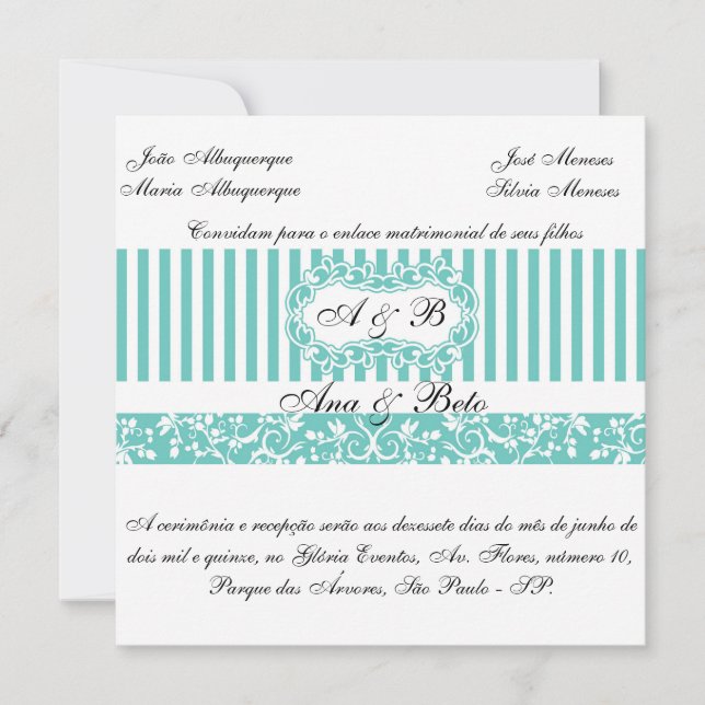 Invitación Convite Azul Tiffany (Anverso)