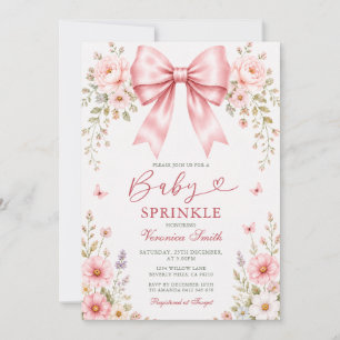 Invitación Convite Baby Sprinkle Flores Silvestres Lazo Rosa