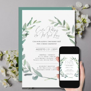 Invitación Convite Casamento Folhas Azeitona Verde