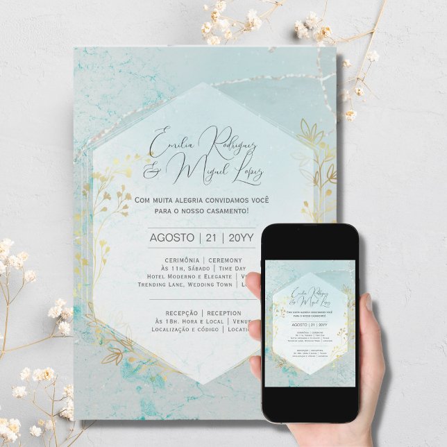 Invitación Convite Casamento Ouro Azul Turquesa (Subido por el creador)