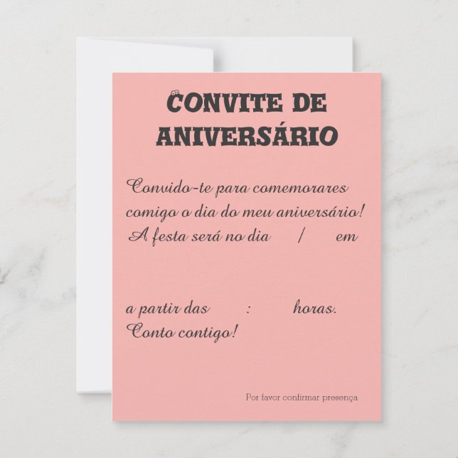 Invitación Convite de aniversário Benfica (Reverso)