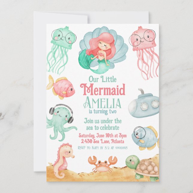 Invitación Convite de Aniversário da Sereia (Anverso)