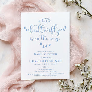 Invitación Convite de Baby Shower Caligrafía Mariposa Minimal
