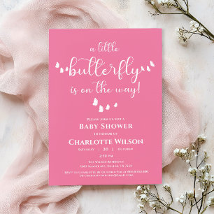 Invitación Convite de Baby Shower Caligrafía Mariposa Minimal