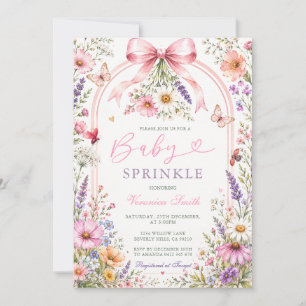 Invitación Convite de Baby Sprinkle Coquete Laço Rosa Flores