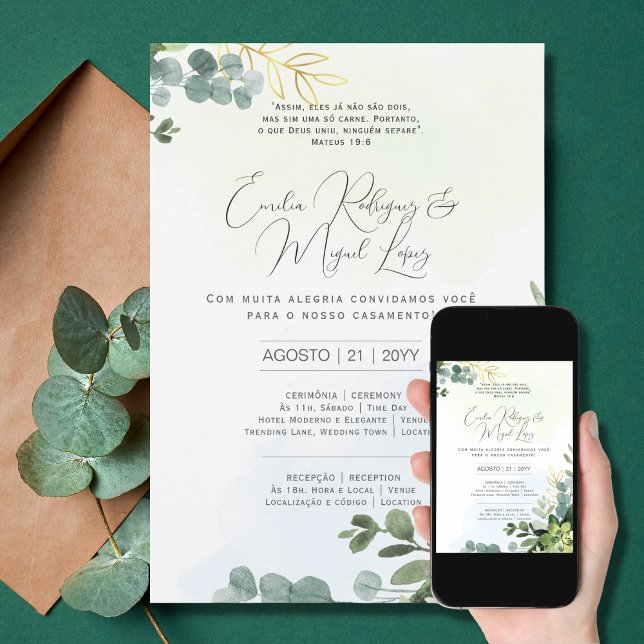 Invitación Convite de Casamento Folhas Verdes Portugués (Subido por el creador)