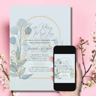 Invitación Convite de Casamento Ouro Azul Claro Portugués