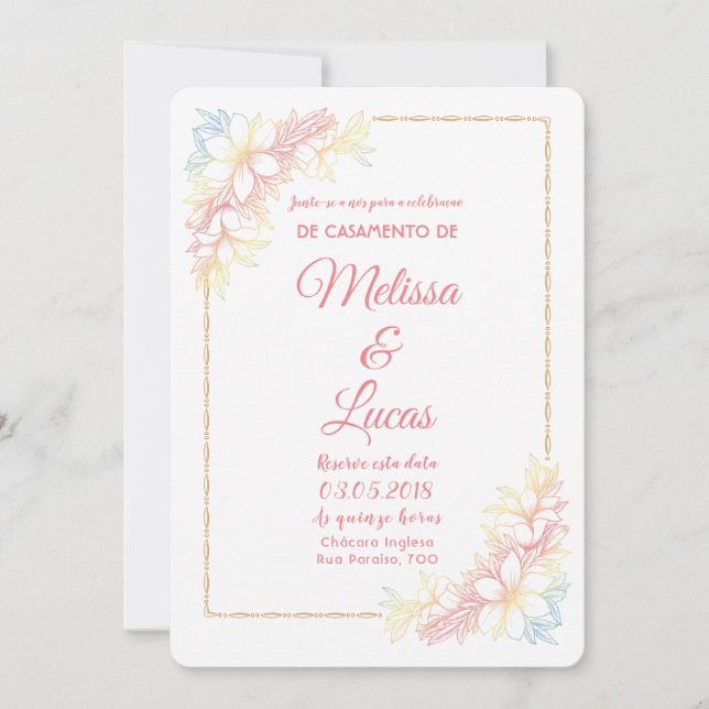 Invitación Convite de Casamento personalizável com flores. (Anverso)