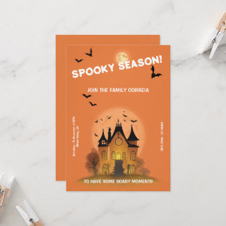 Invitación Convite Festa de Haloween Laranja com Mansão