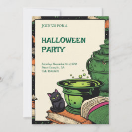 Invitación Convite Festa Halloween Caldeirão e Gato Preto
