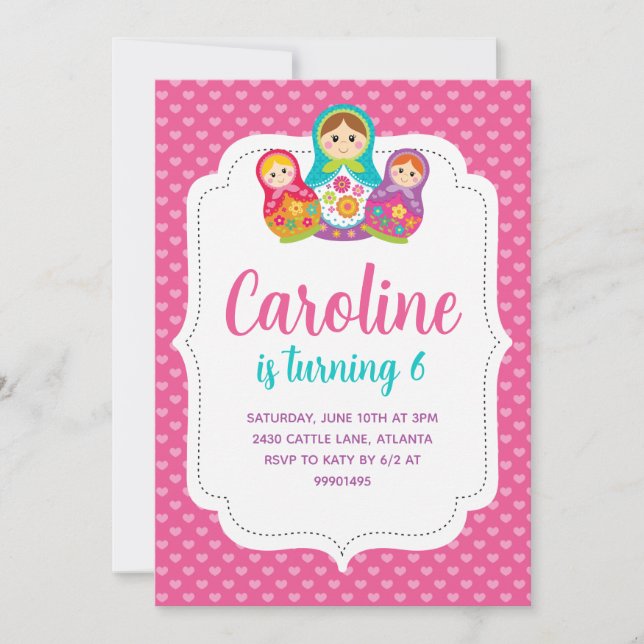 Invitación Convite Matryoshka, Festa de aniversário (Anverso)