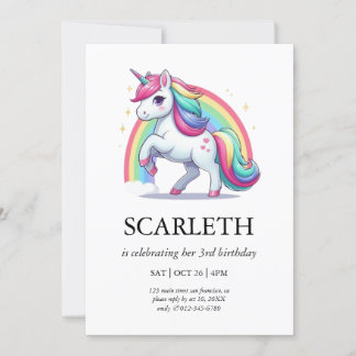 Invitación Convite Modern Cute Doodle Unicorn Stars Aniversár