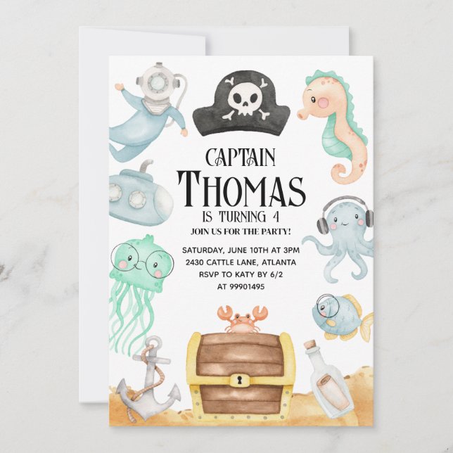 Invitación Convite Pirata, Convite De Aniversário Pirata (Anverso)