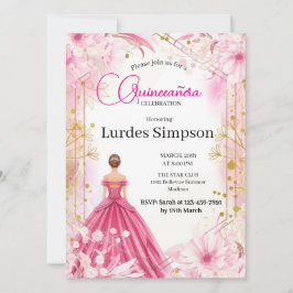 Invitación Convite  Quinceañera invitation  Floral Pink