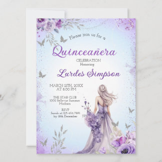 Invitación Convite  Quinceañera invitation Purple and Silver