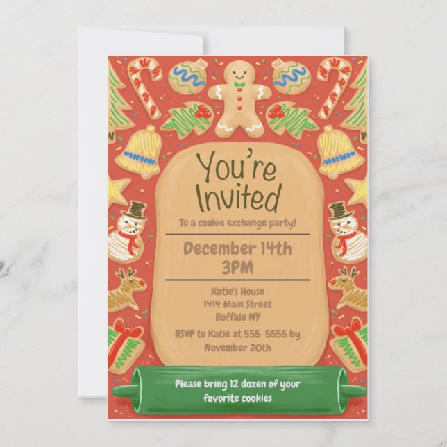 Invitación Cookie de Navidades Personalizados ilustrado (Anverso)