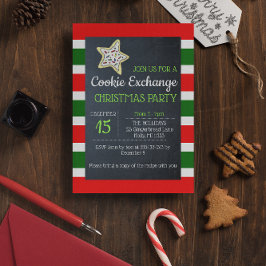 Invitación Cookie Exchange Chalkboard Red and Green Strig lg