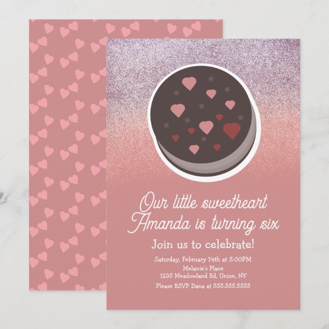 Invitación Cookie Faux Purpurina Día de San Valentín Fiesta d (Anverso / Reverso)
