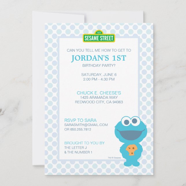 Invitación Cookie Monster Baby Birday (Anverso)