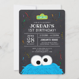 Invitación Cookie Monster Chalkboard Confetti Cumpleaños