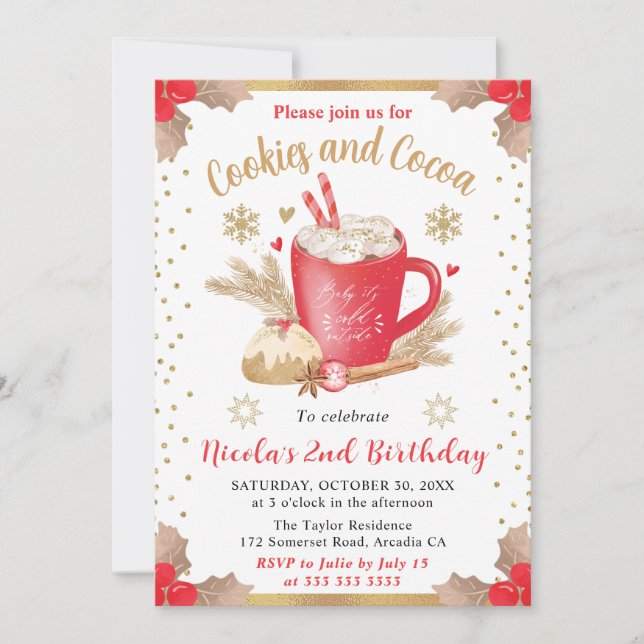 Invitación Cookies and Cocoa 2nd Birthday Invitation (Anverso)